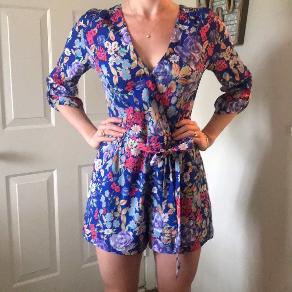 Yumi Kim Blue Floral Romper, Size M